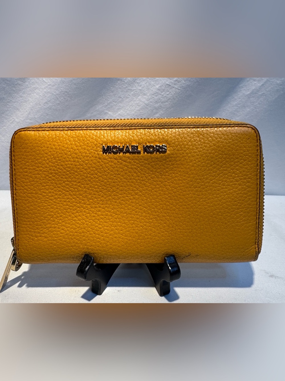 Michael Kors Yellow Pebbled Leather Zip Wallet with Gold Logo
